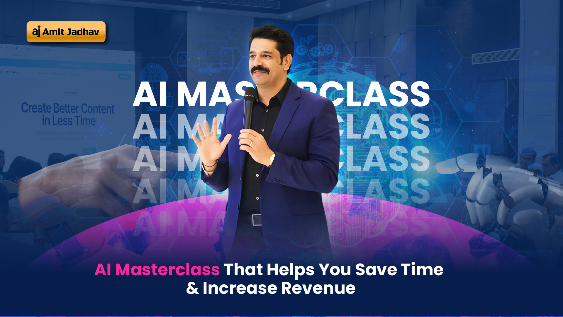AI Masterclass that helps businesses save time and increase revenue using AI tools and automation strategies
